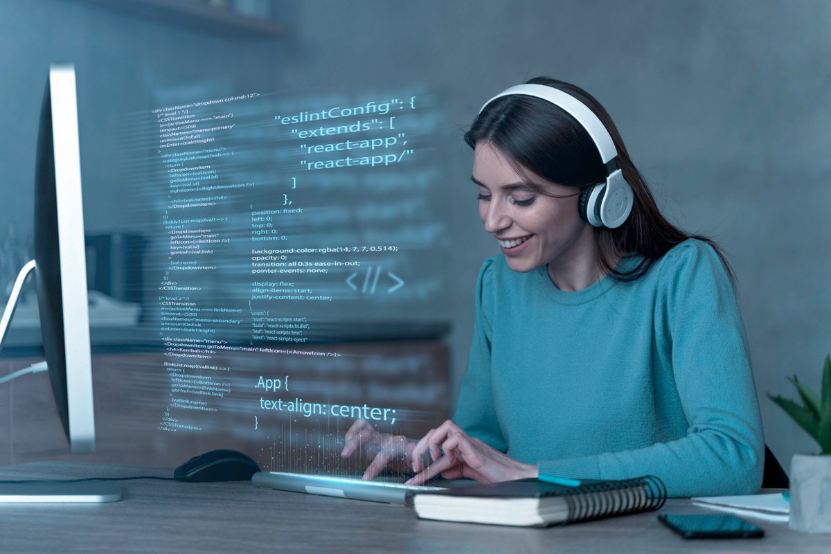 programming background with person working with codes computer
